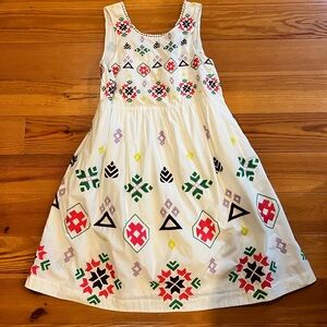 Anthropologie White Dress with Multicolor Geometric Patterns